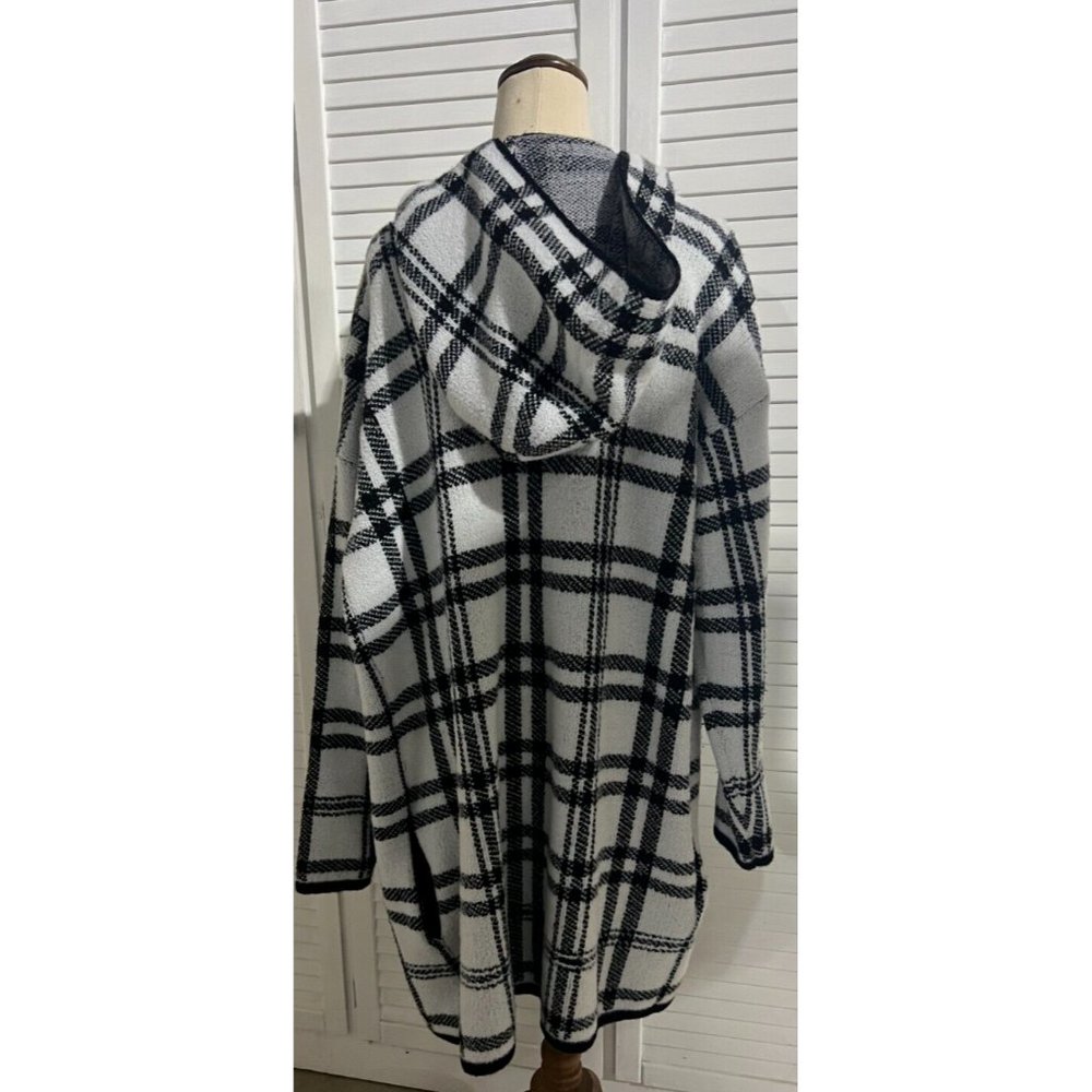 & Me Long Line Jacket White Black Size M/L Check Style - Picture 11 of 12